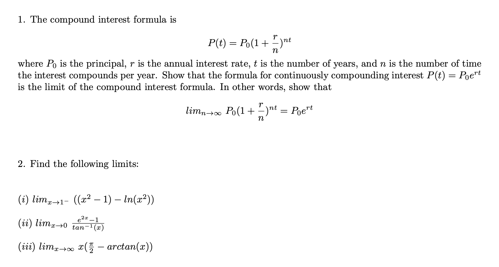  I need help with these two questions 1. The compound interest