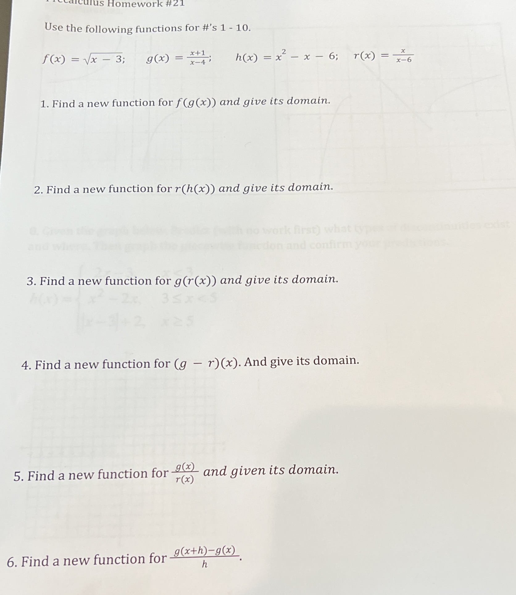 USB the following functions for #'S 1 - 10. f(x) = W/x