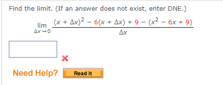 Find the limit. (If an answer does not exist, enter ONE.) Need