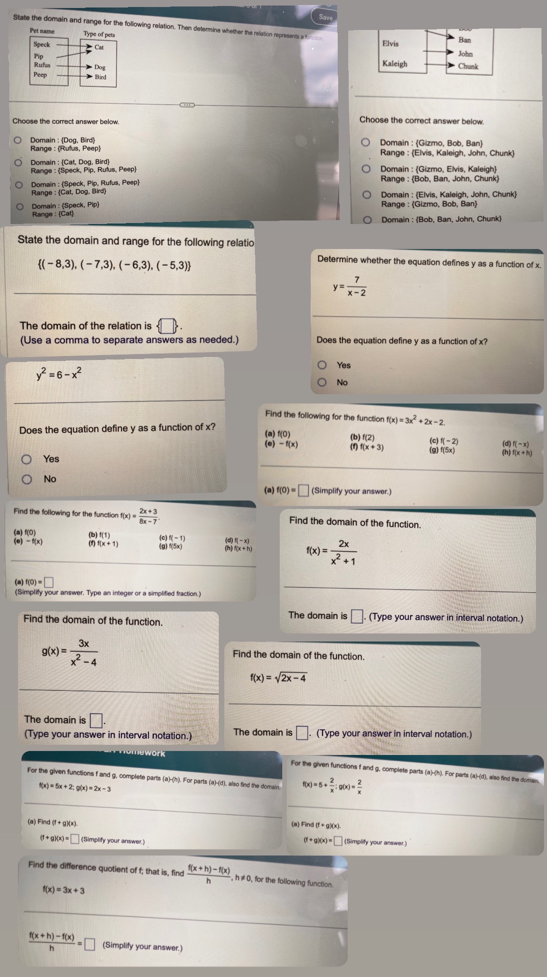 and range for the following relation. Then determine whether the relation represents