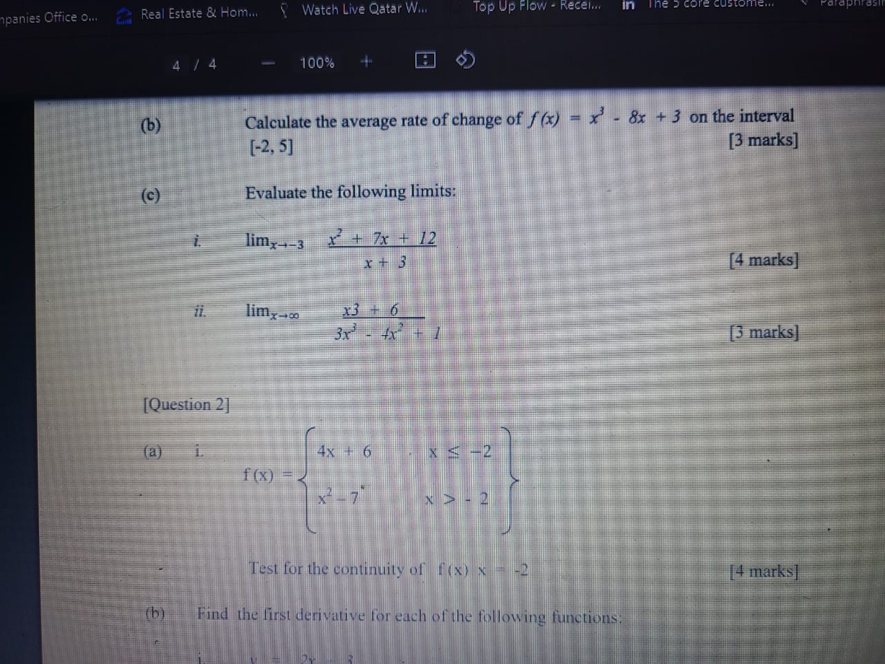 = x- 7 X > - 2 Test for the continuity of