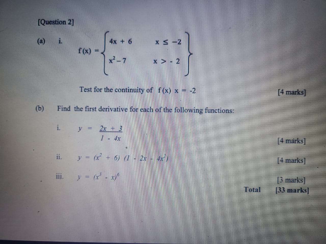 for each of the following functions: i. y = 2x + 3