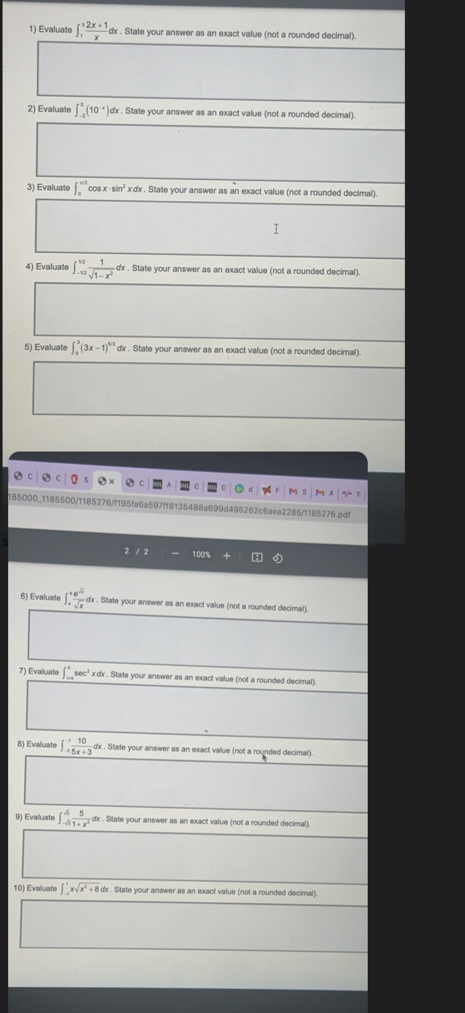  Please help me with this study guide!! 1) Evaluate ( dx