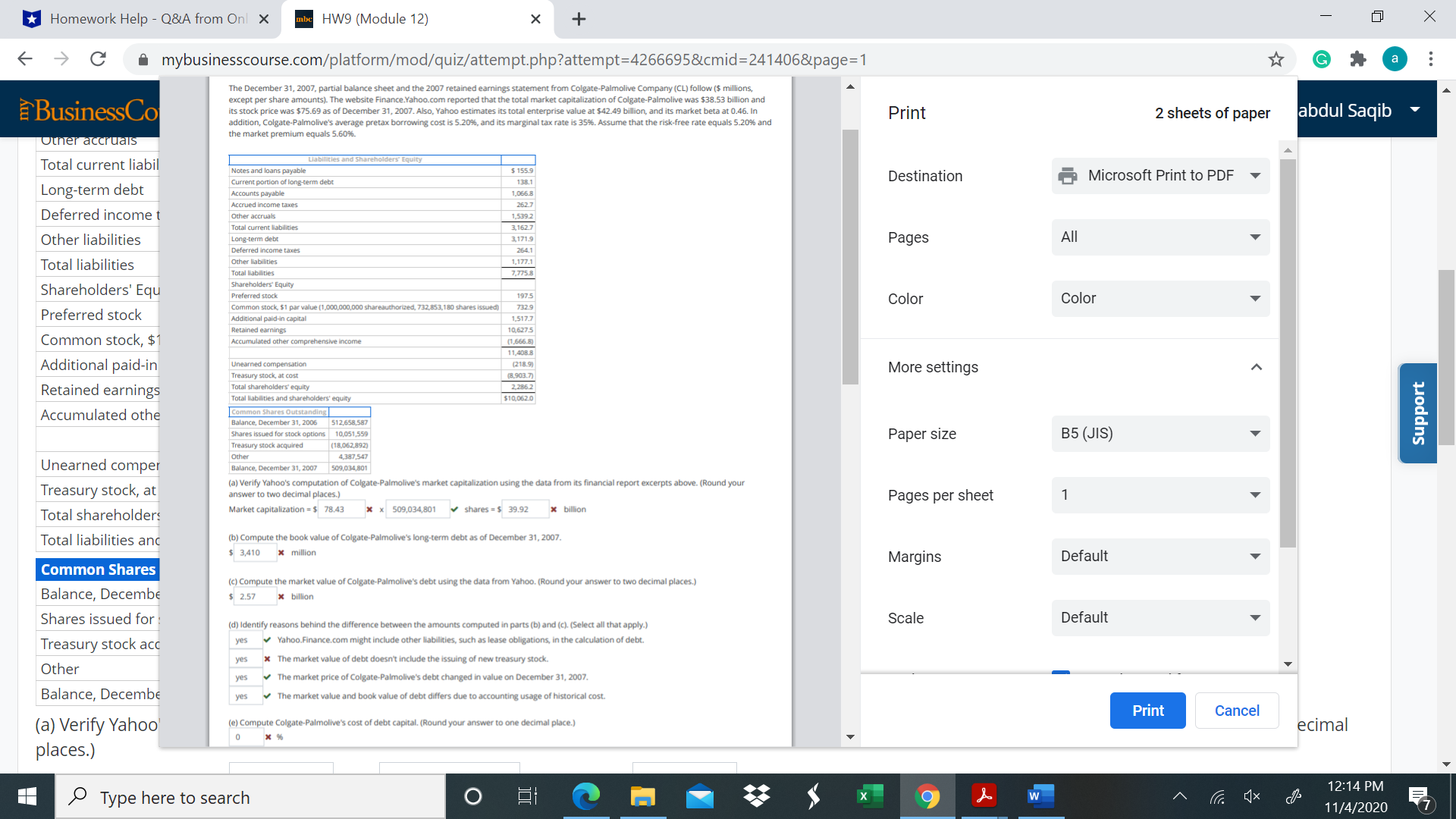 a . .. The December 31, 2007, partial bala ment from Colgate-Palmolive