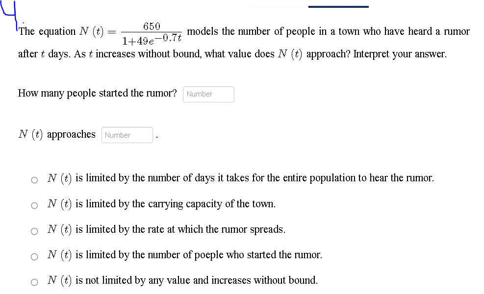 4; 6 or +1; x - 1).The equation N (t) = 650