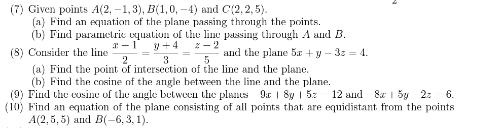  (7) Given points A(2, 1, 3), B(1, 0, 4) and CO,