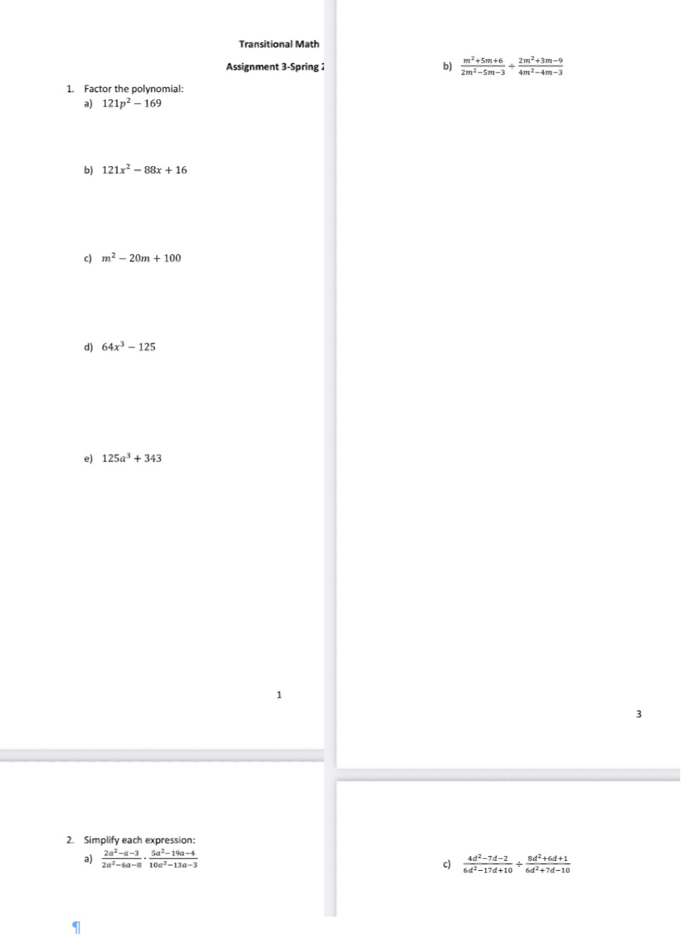  Can you please solve these with full explanation Transitional Math Assignment