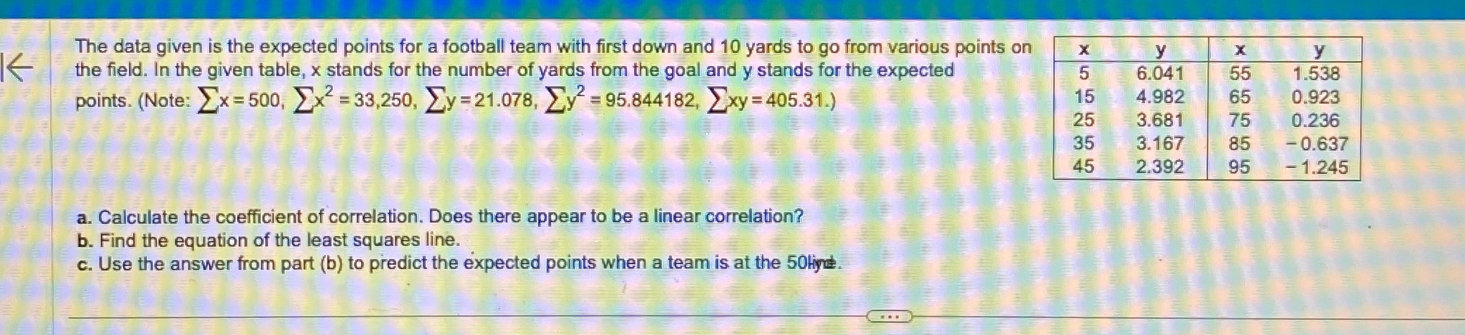 with first down and 10 yards to go from various points on