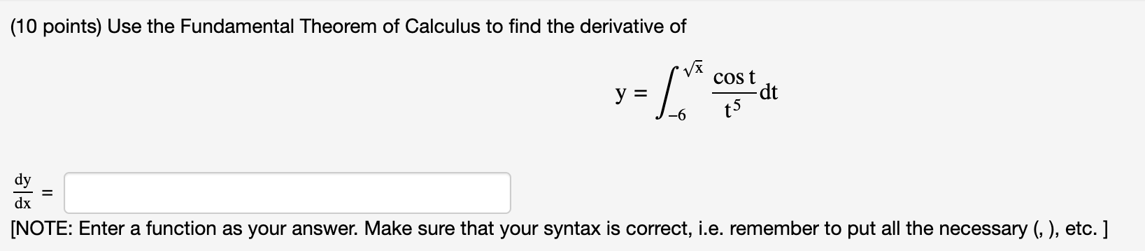 the Fundamental Theorem of Calculus to find the derivative of 5 3