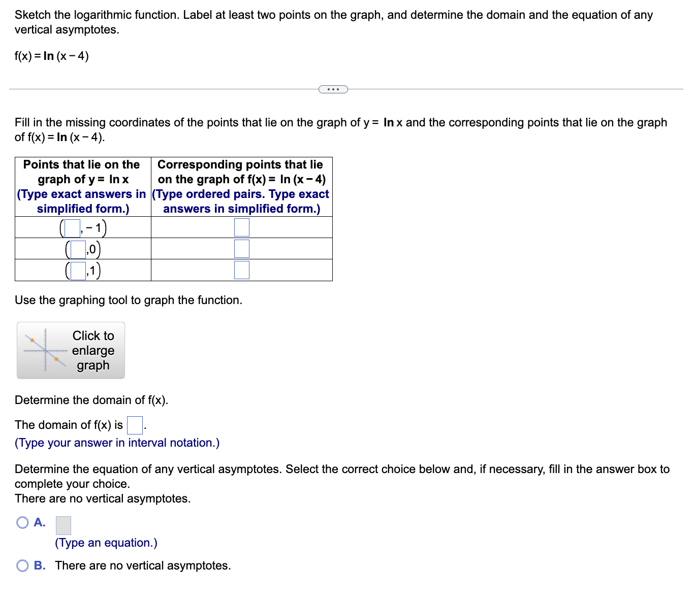  Sketch the logarithmic function. Label at least two points on the
