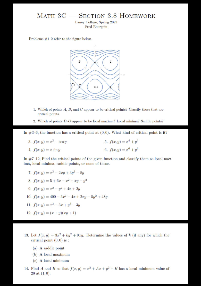 Bourgoin Problems #1-2 refer to the figure below. 1. Which of points