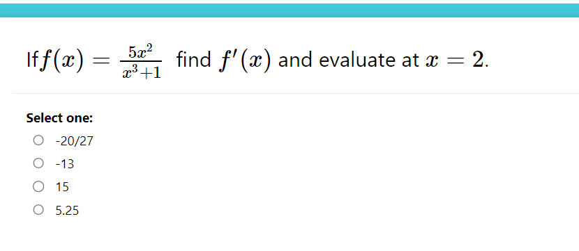 where f'(@) crosses through the x-axis. O x=0 only O X=1
