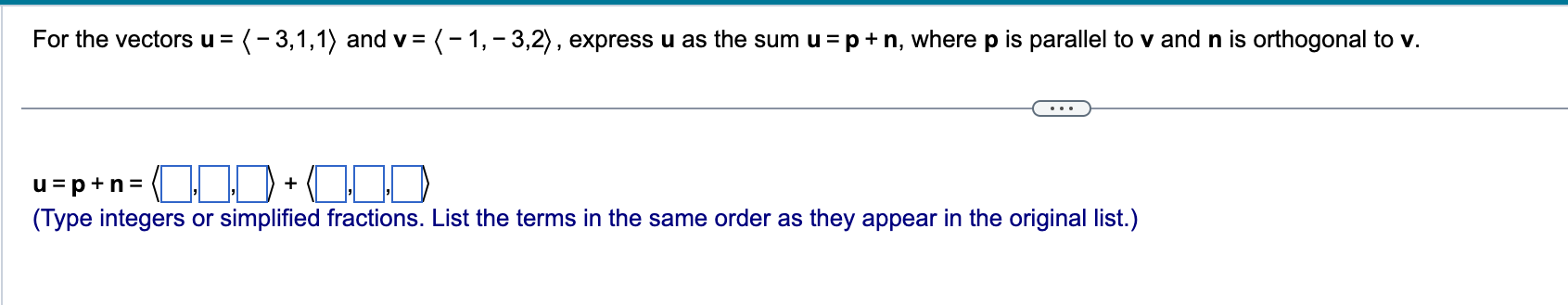 n, where p is parallel to v and n is orthogonal to