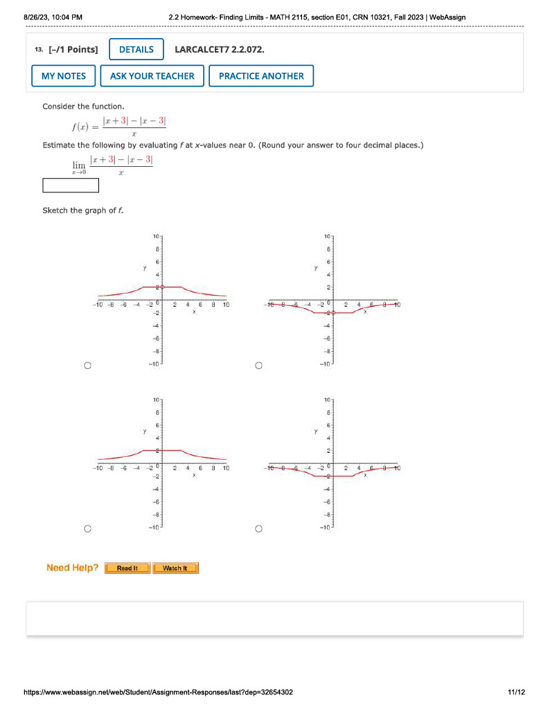 MATH 2115, section E01, CRN 10321, Fall 2023 | WebAssign For this