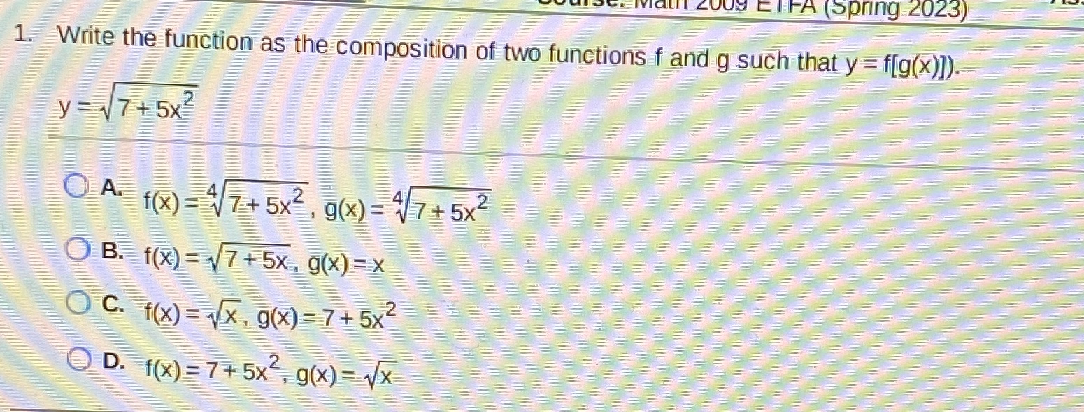 composition of two functions f and g such that y = f[g(x)]).