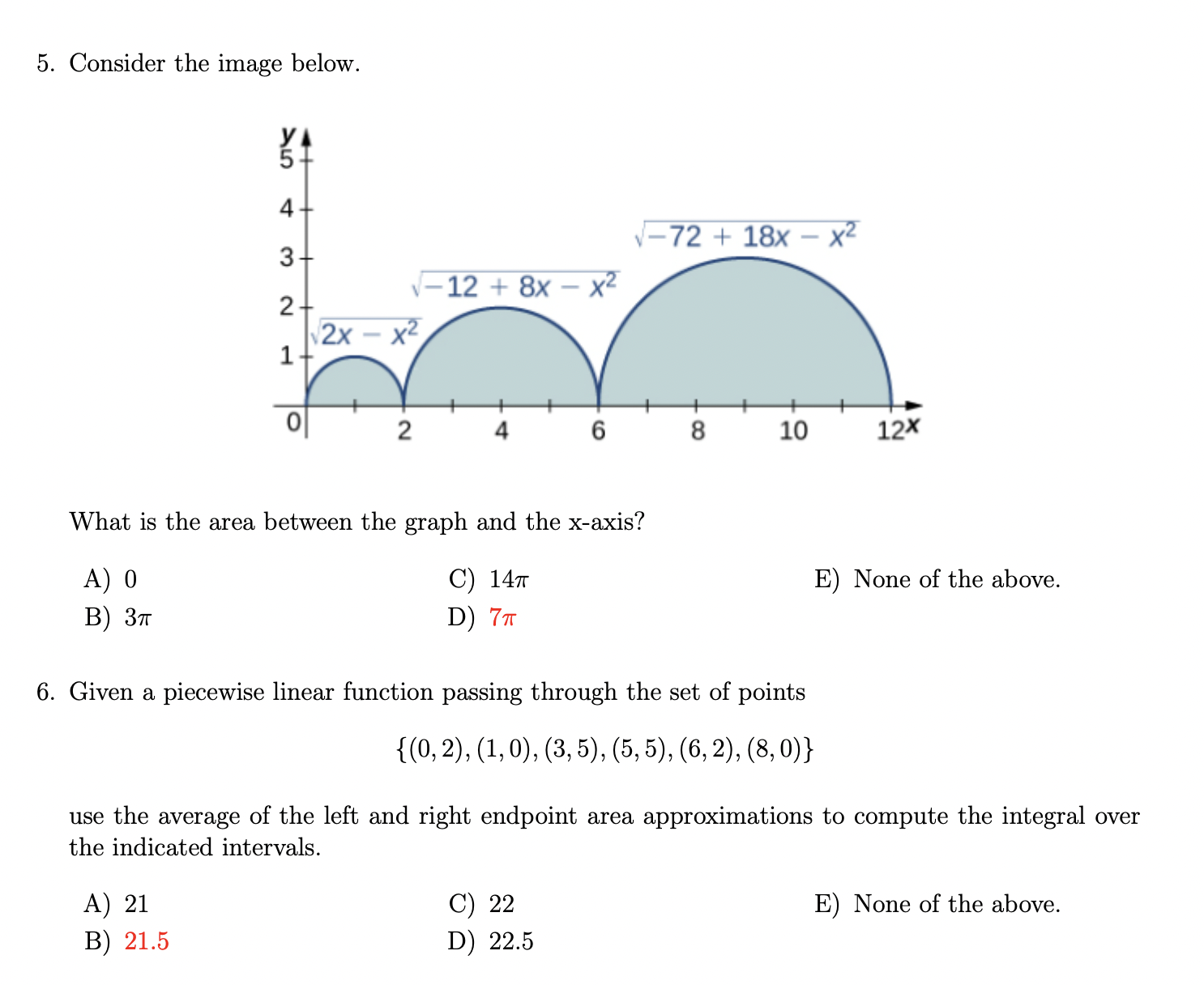 graph and the xaxis? A) 0 C) 141T E) None of the