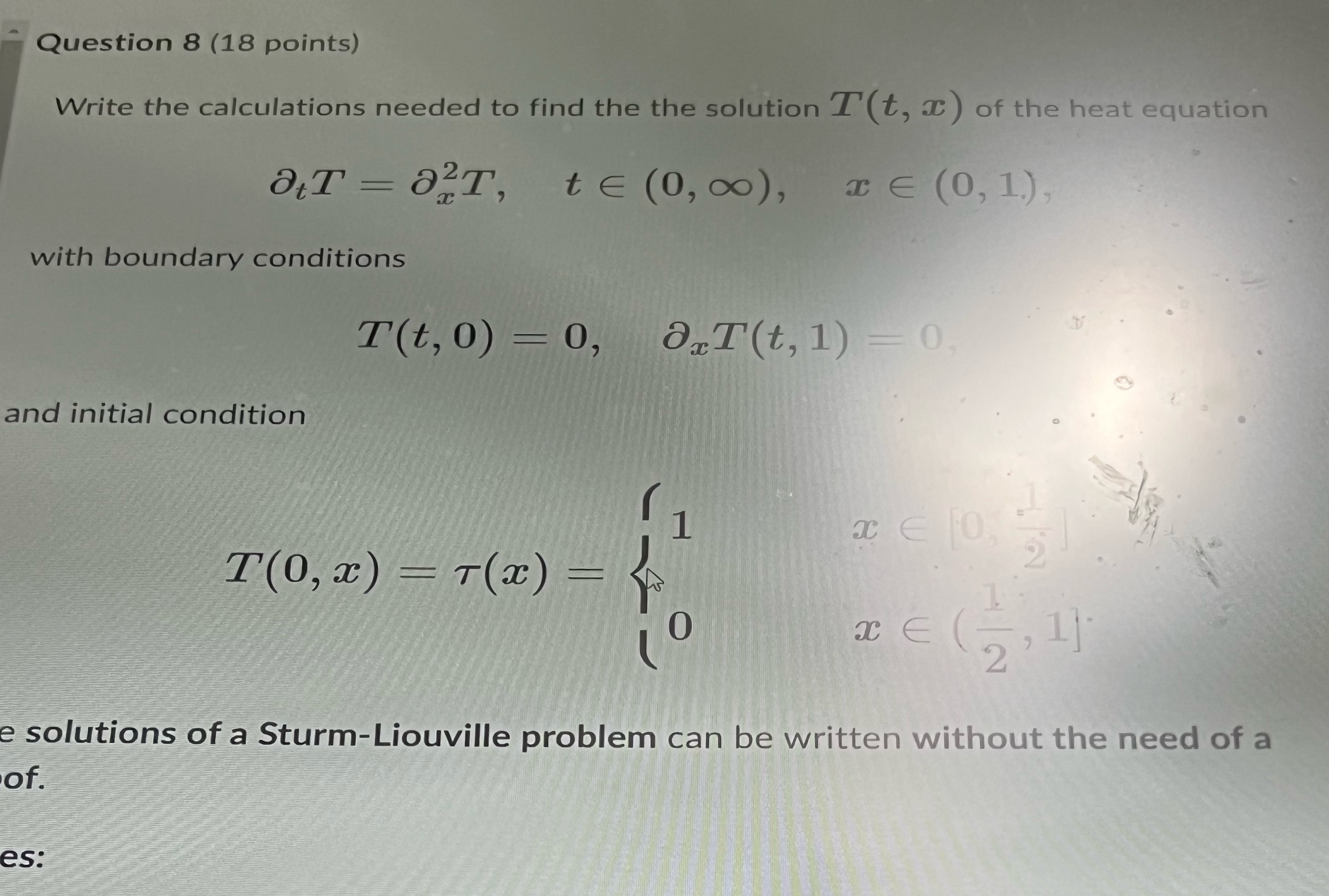 Question 8 (18 points) Write the calculations needed to find the