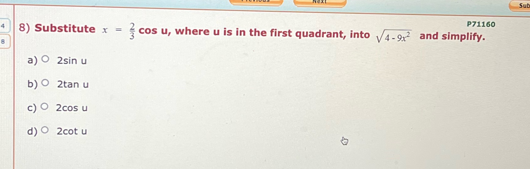 u is in the first quadrant, into v4-9, and simplify. 8 a)