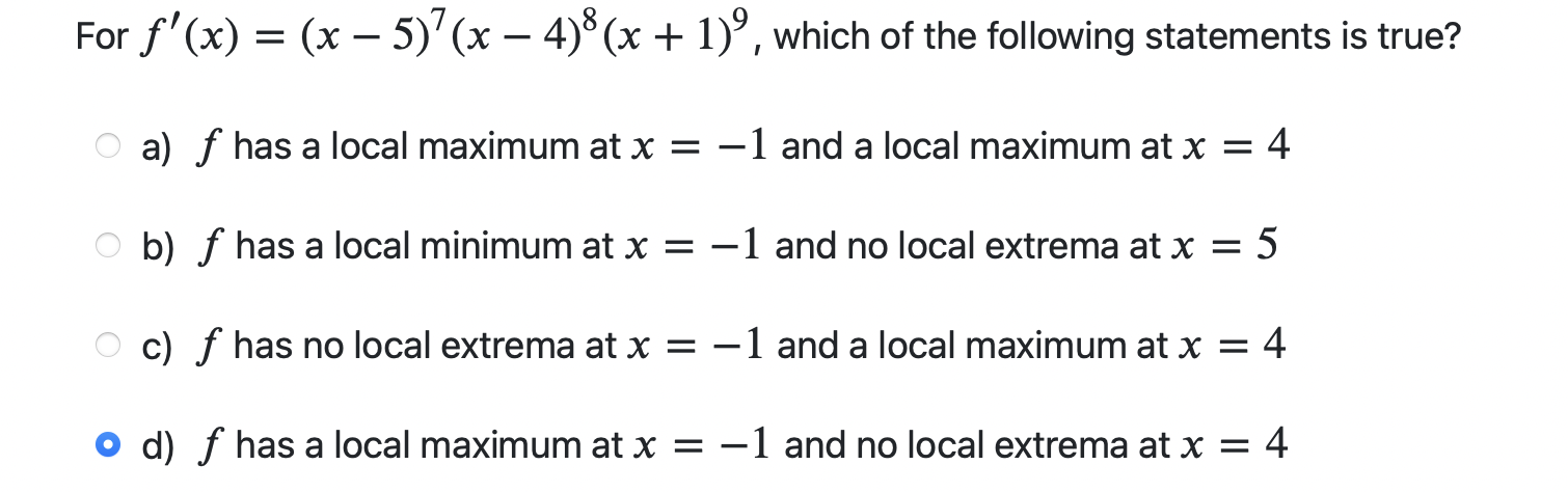 For f' (x) = (x -5)'(x - 4) (x + 1)',