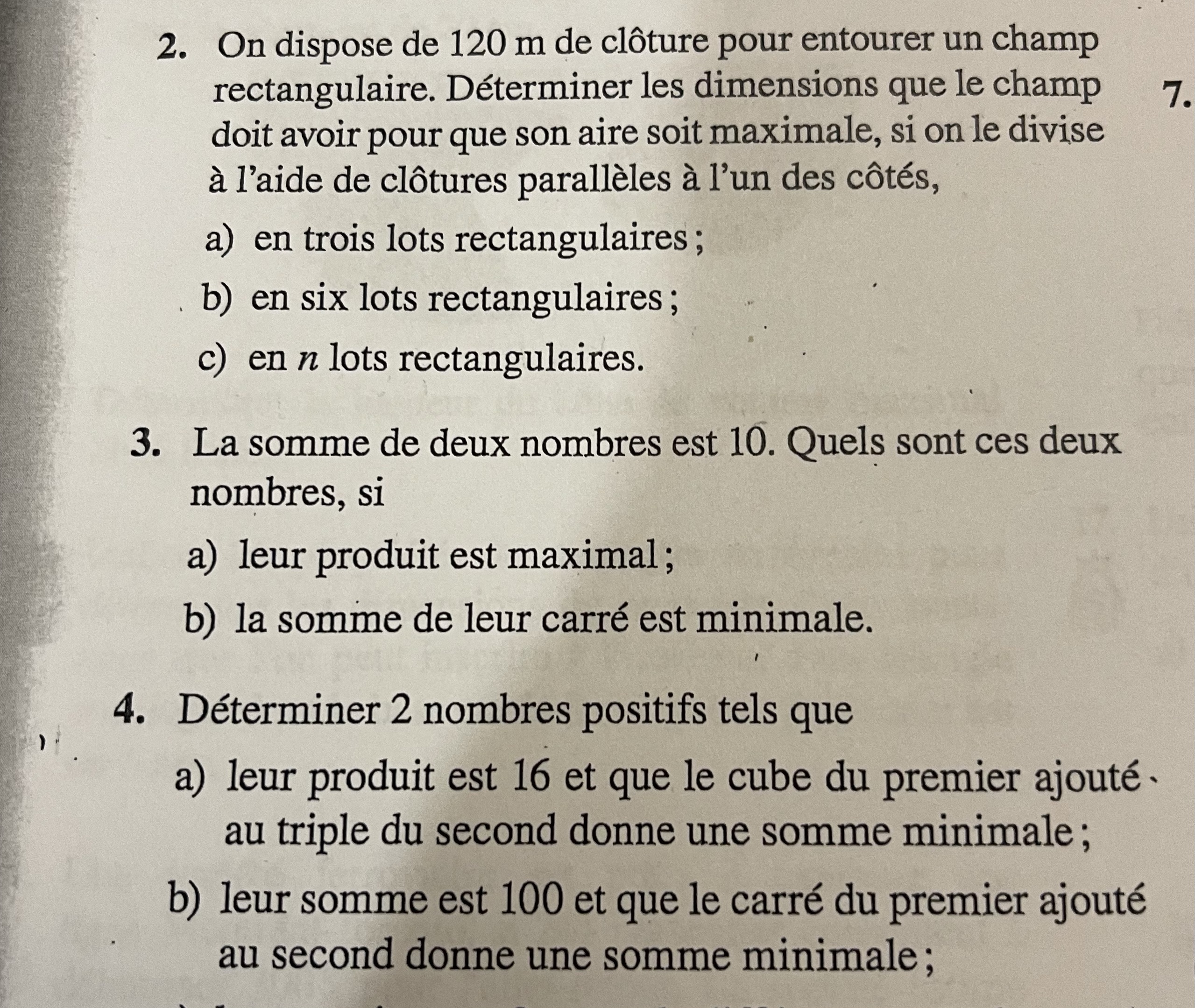 2. On dispose de 120 m de cloture pour entourer un champ