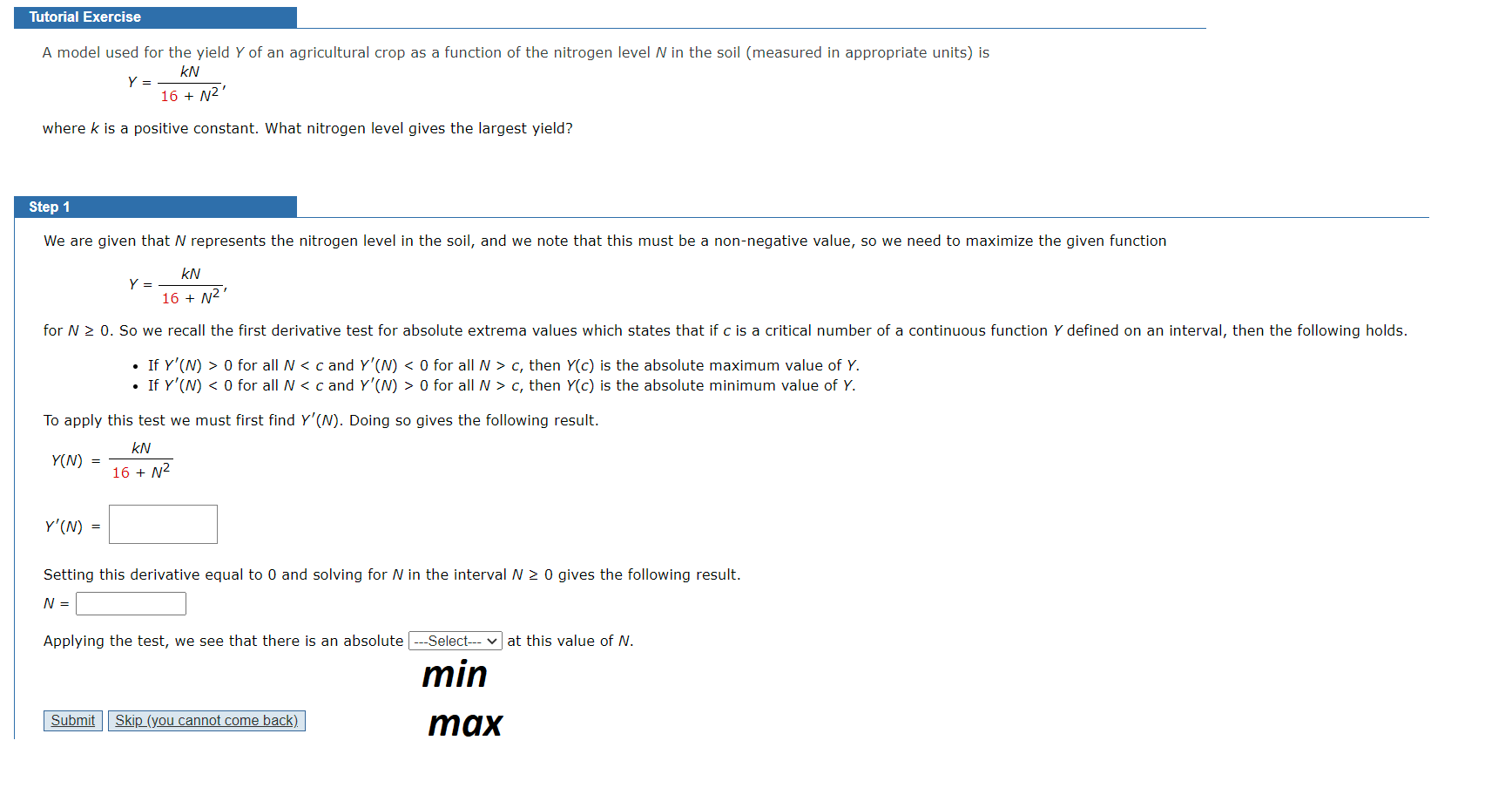  Tutorial Exercise A model used for the yield Yof an agricultural