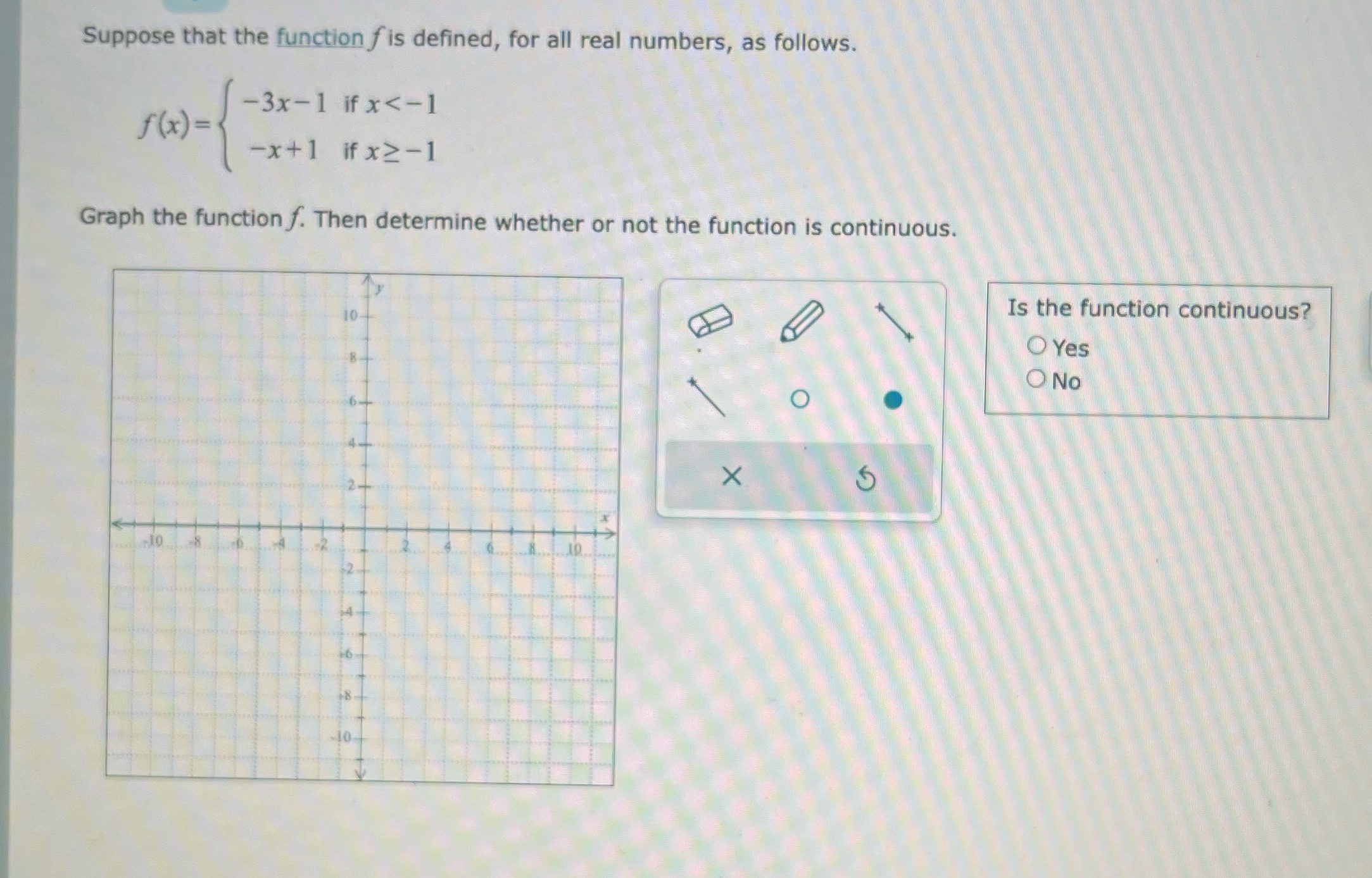 as follows. -3x -1 if x-1 Graph the function f. Then determine