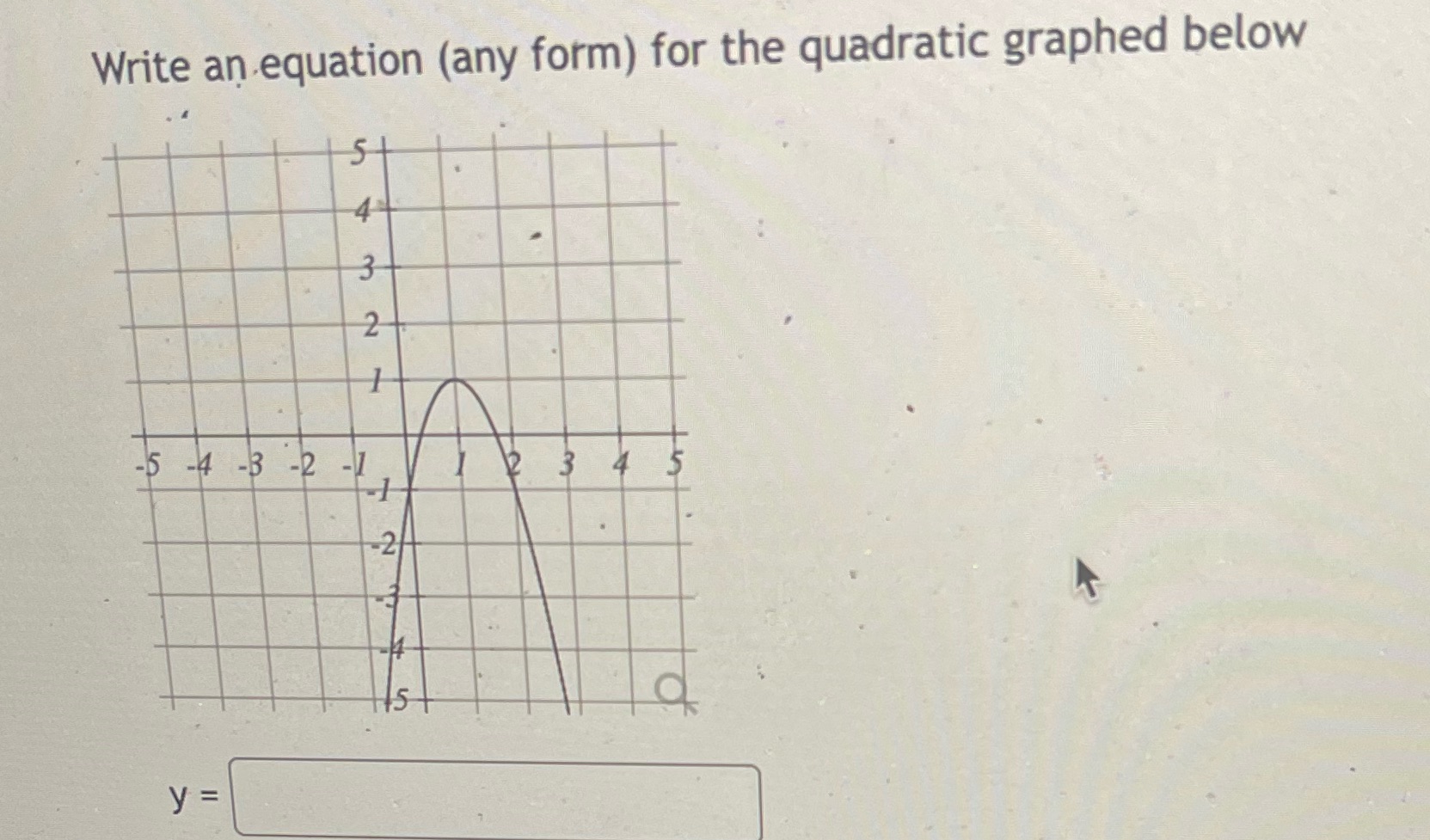 Write an equation (any form) for the quadratic graphed below