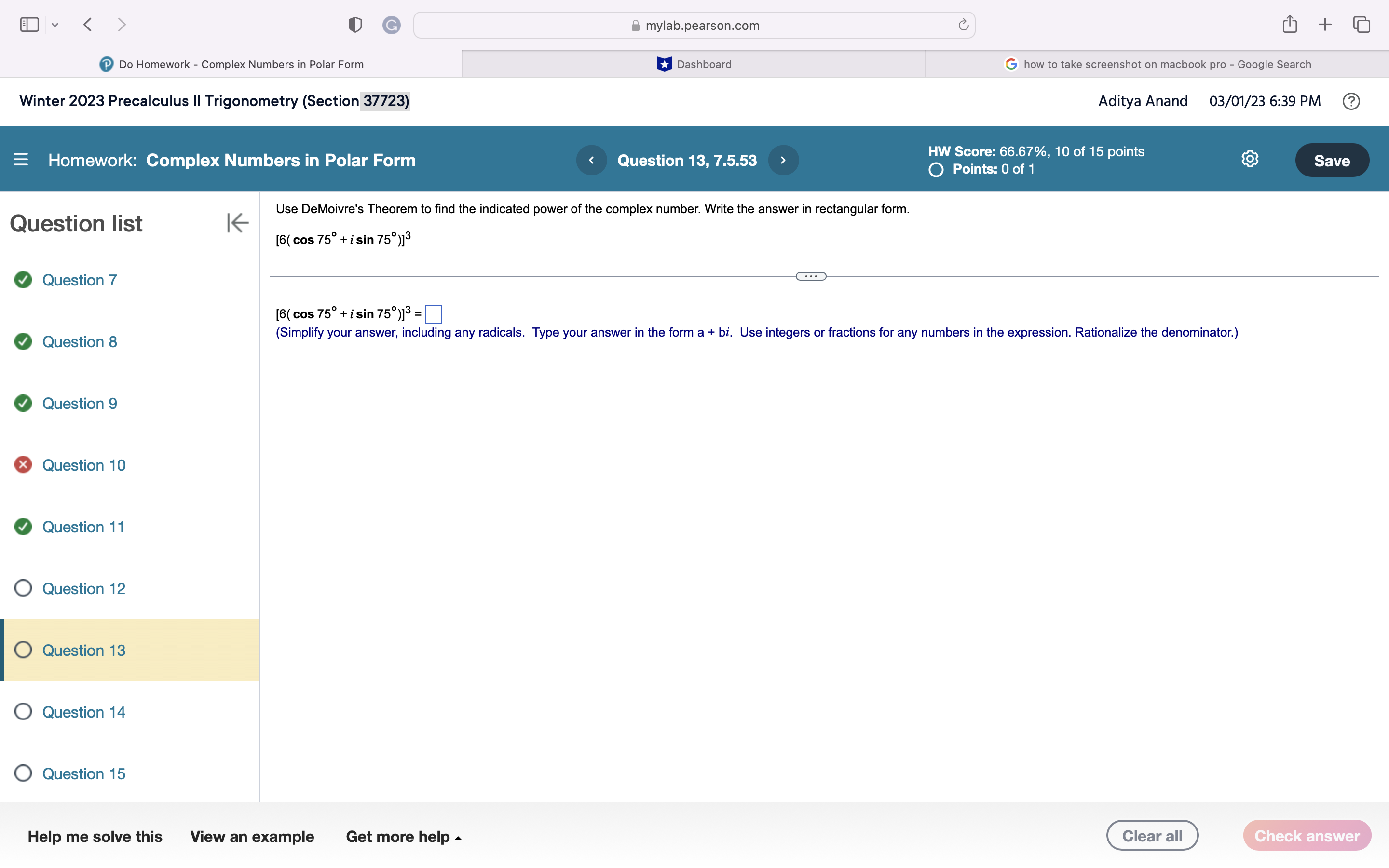take screenshot on machaok pro Goagle Search Winter 2023 Precalculus I| Trigonometry