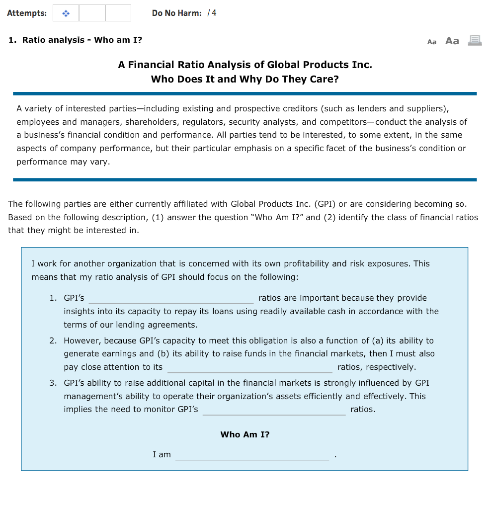 Attempts: do Do No Harm: {'4 1. Ratio analysis - Who