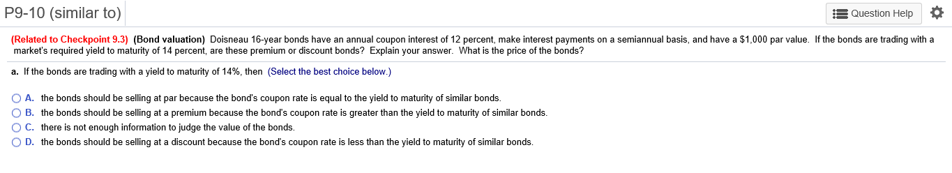 The market price is $1,050 for a 9-year bond (51,000 par value)