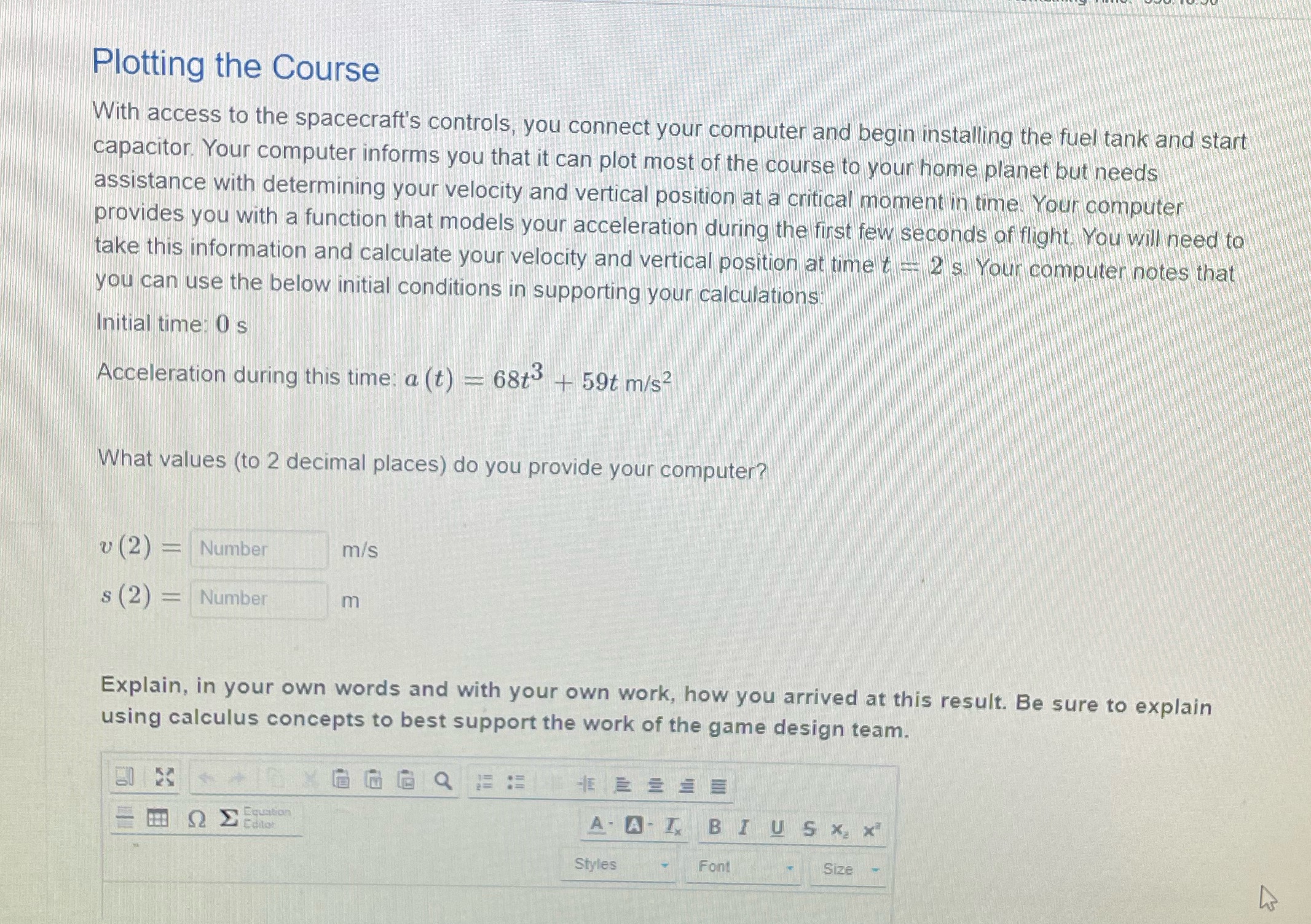 Please help. I am looking to explain v(2) and s(2). Plotting