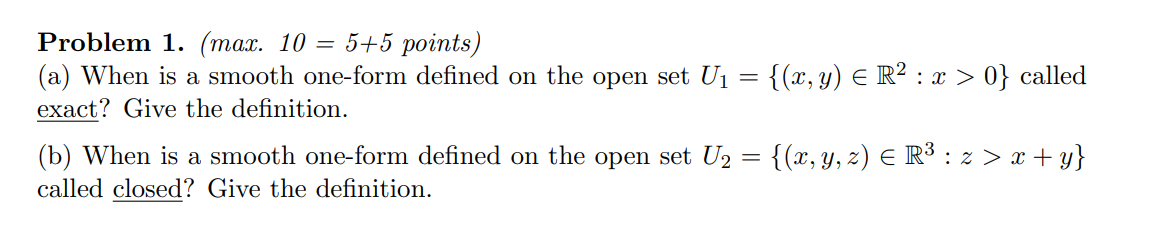 smooth one-form defined on the open set U1 = {(x, y) (