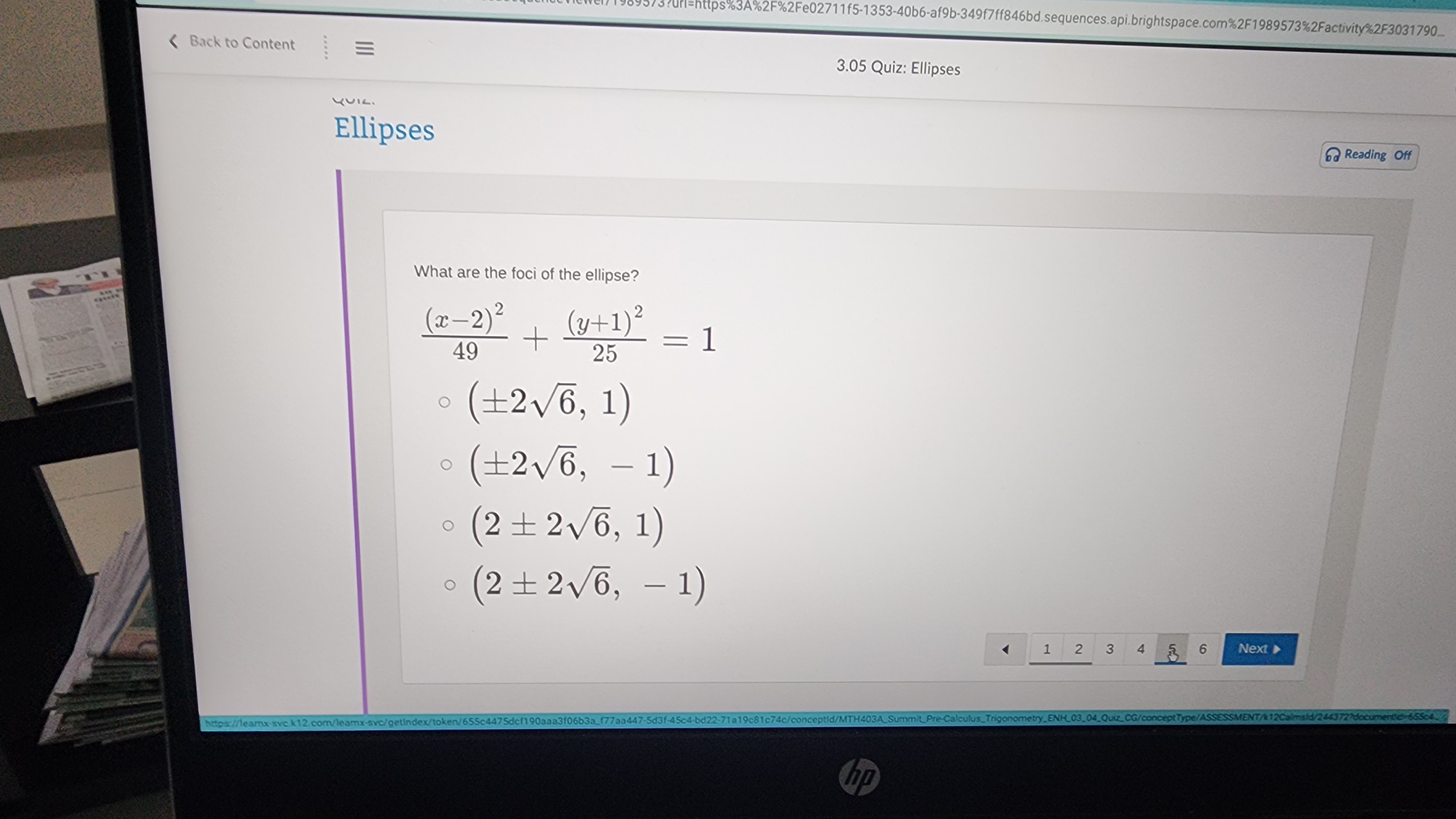 axis are units from the center. To graph the ellipse, connect with