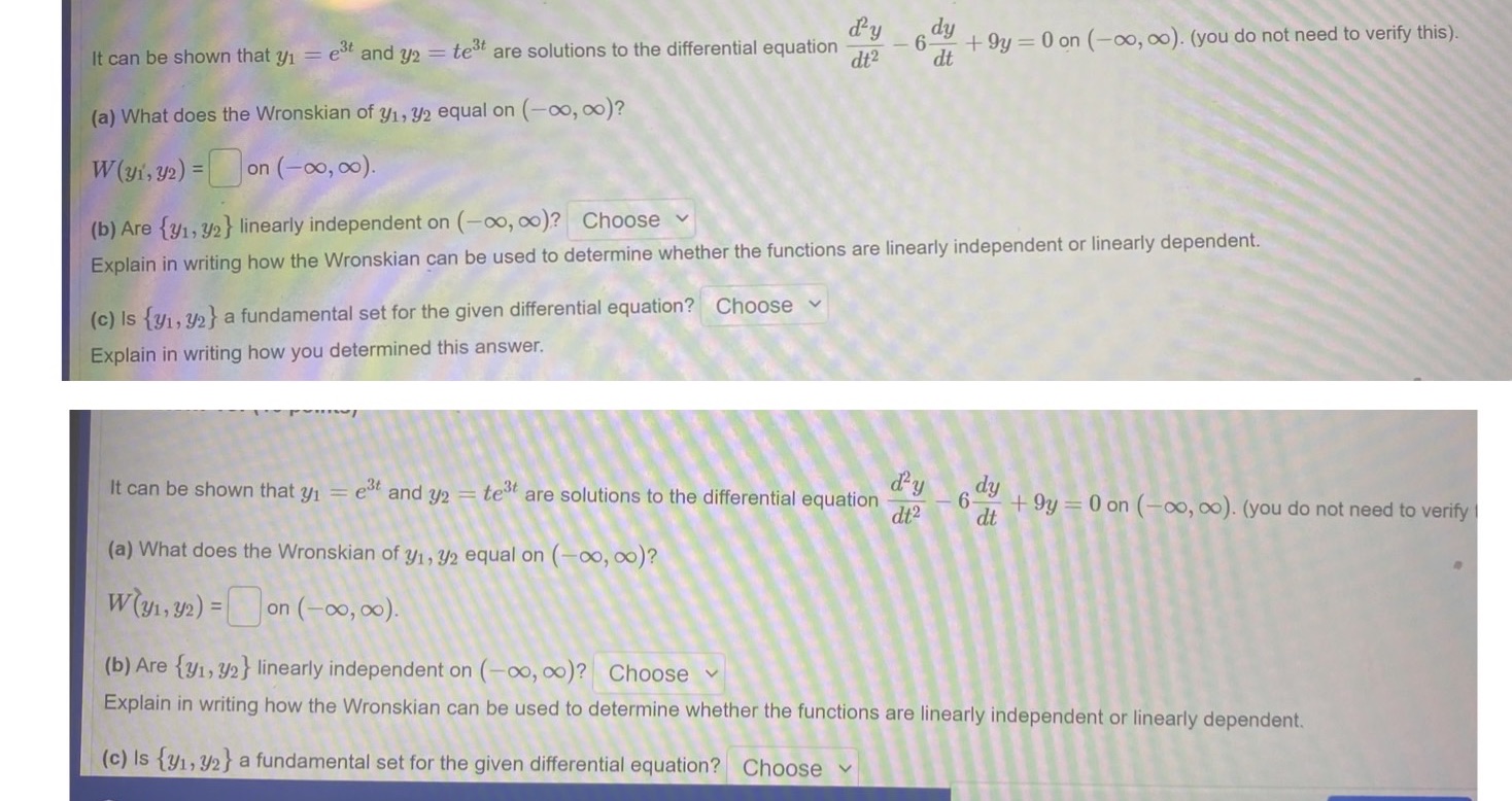 = est and y2 = test are solutions to the differential equation