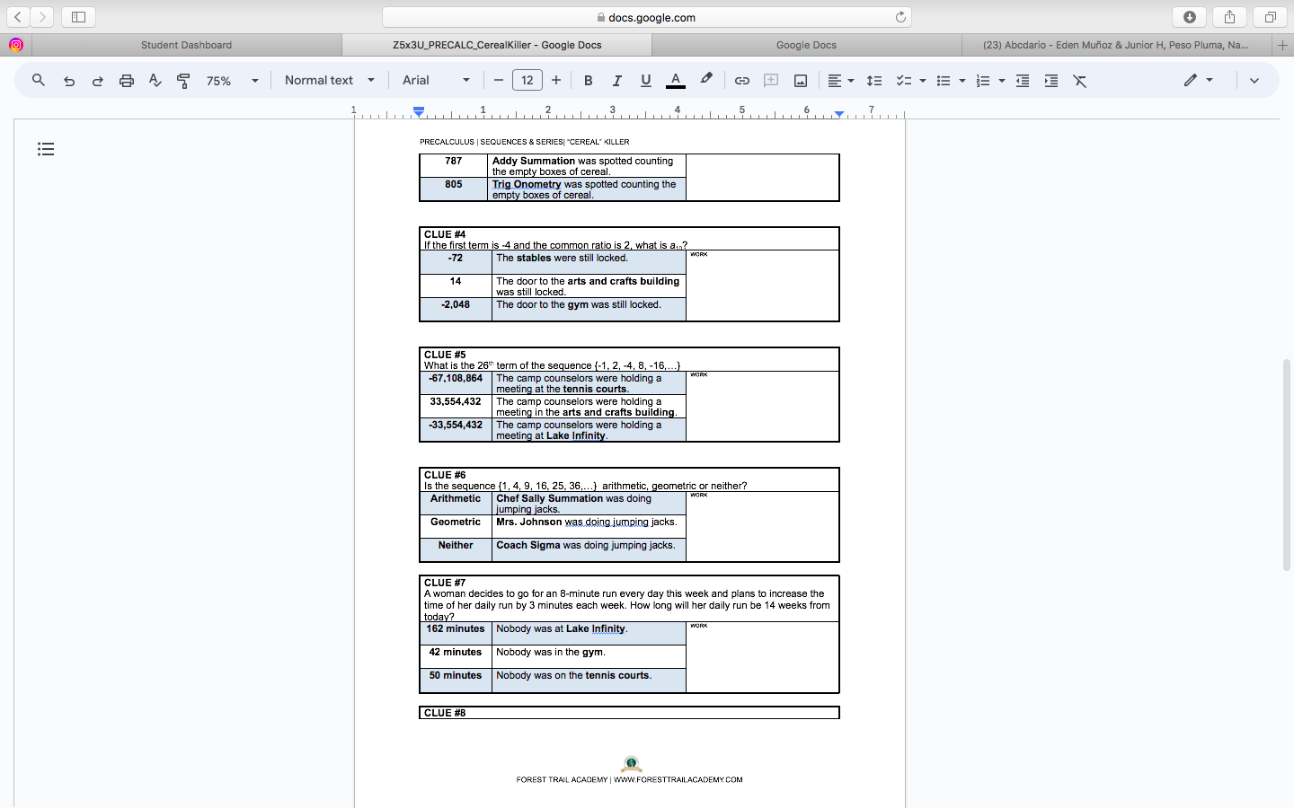 docs.google.com C Student Dashboard Z5x3U_PRECALC_CerealKiller - Google Docs Google Docs (23)