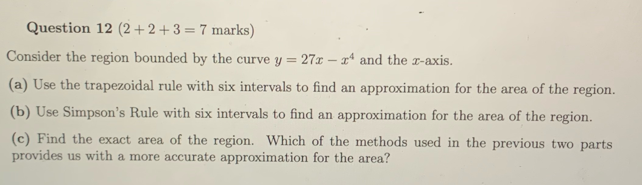 bounded by the curve y = 27x - x4 and the x-axis.