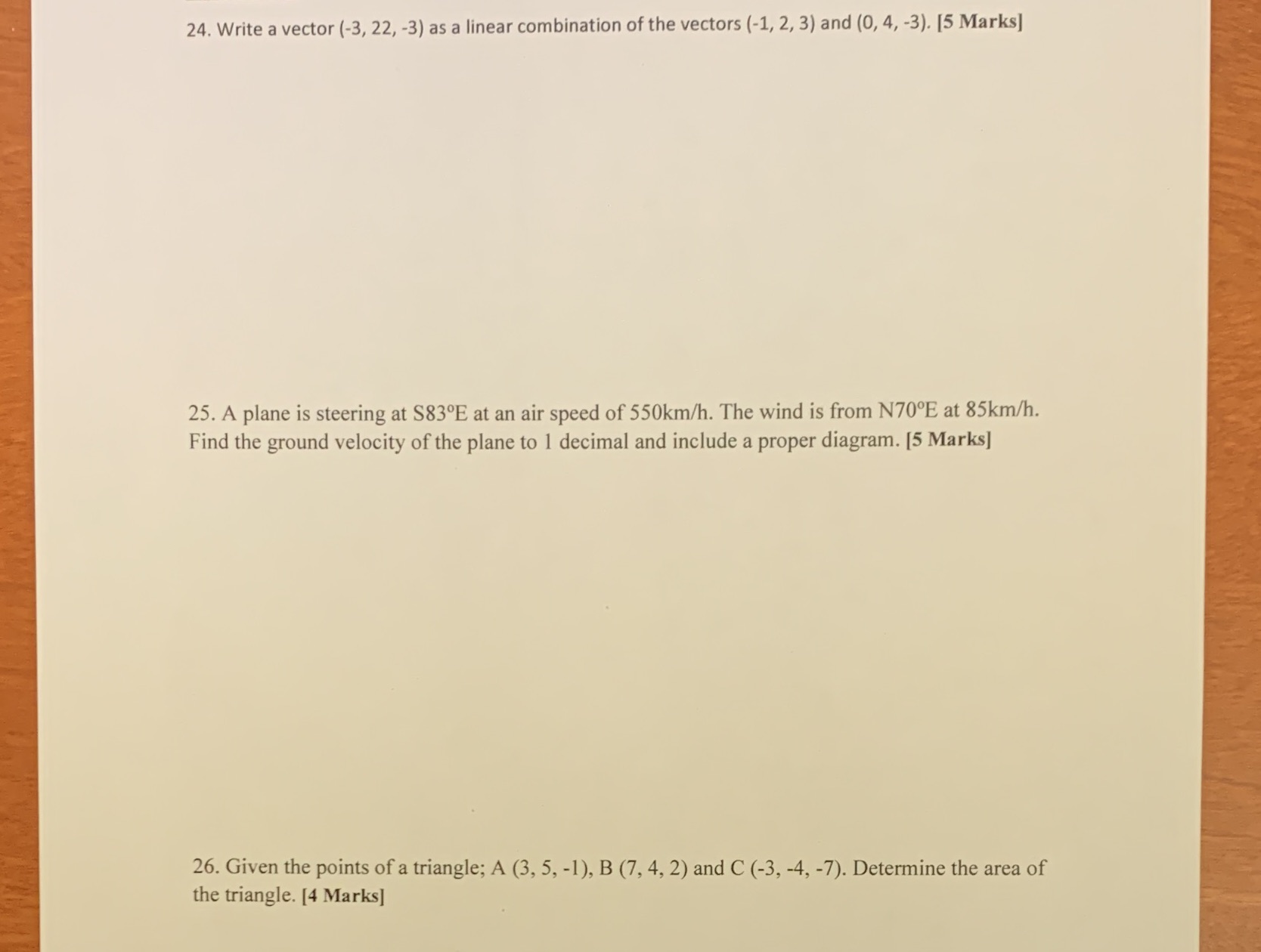 of the vectors (-1, 2, 3) and (0, 4, -3). [5 Marks]