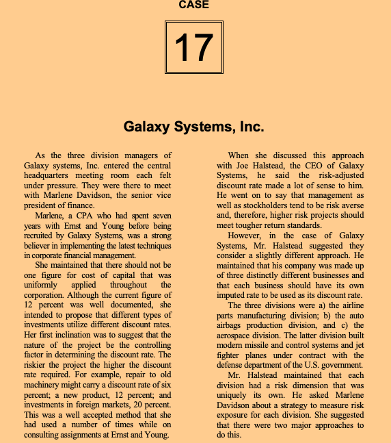  Please Help! CASE 17 Galaxy Systems, Inc. As the three division