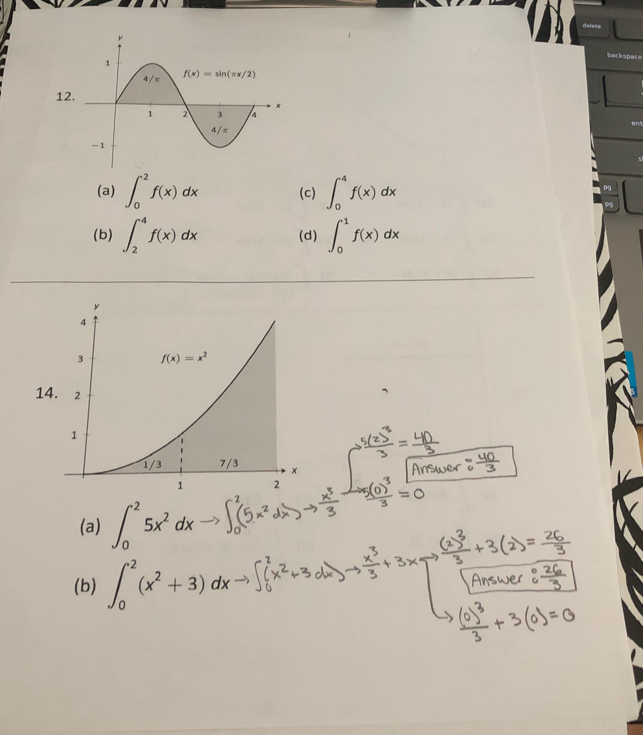 delete backspa 12. (b) 2 (a) (b) = sin(rx/2) 7/3 (c) (d)