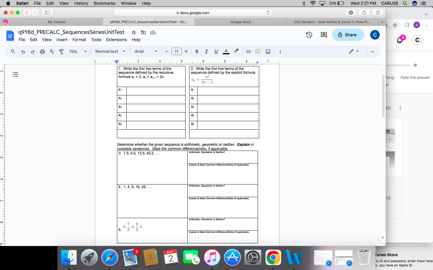 H, Peso Pl. A . . . q9Y8d_PRECALC_SequencesSeriesUnitTest * & & Share