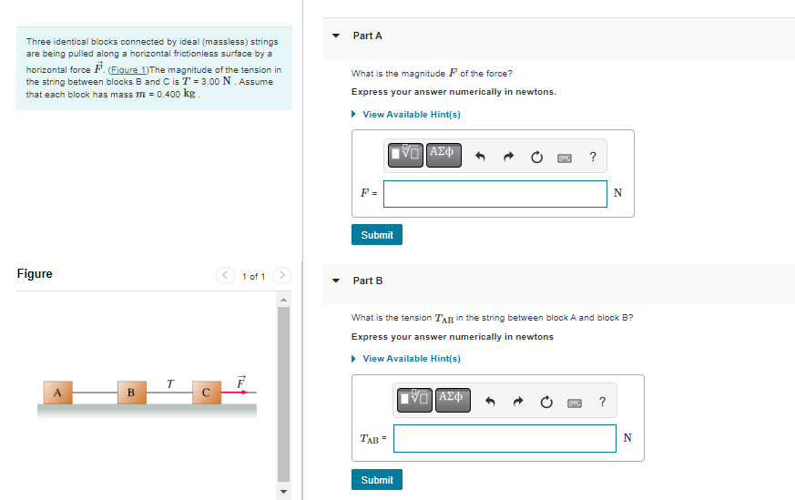 being pulled along a horizontal frictionless surface by a horizontal force F.