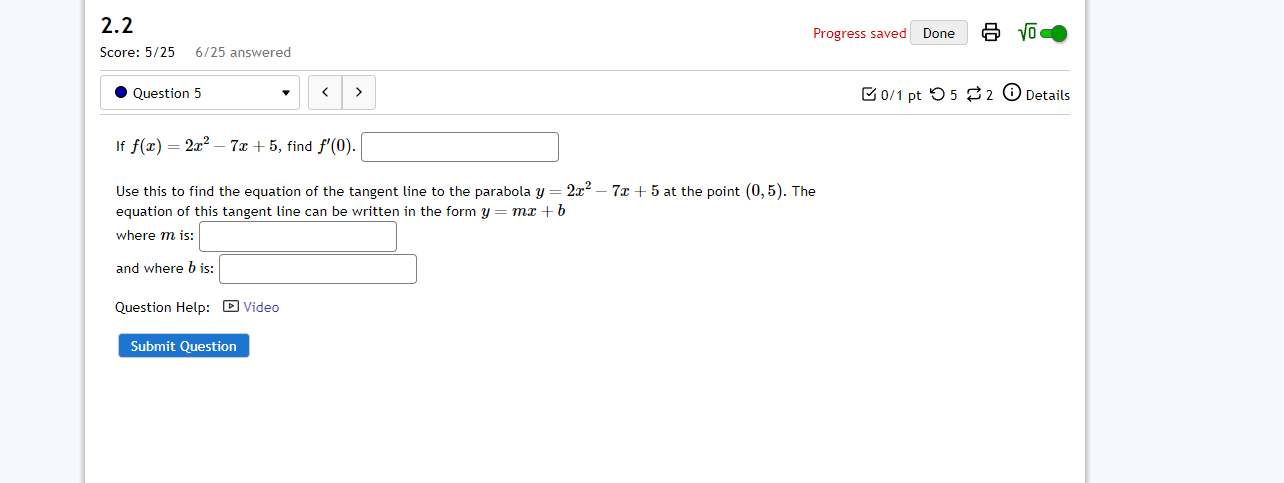 Question Help: [Z] Video Submit Question 2.2 Score: 53'25 (SIZE answered Progress