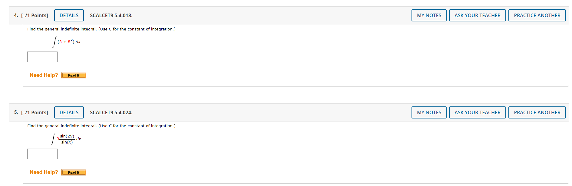 x 2 + 8 x + 9 ) dx Need Help? Read