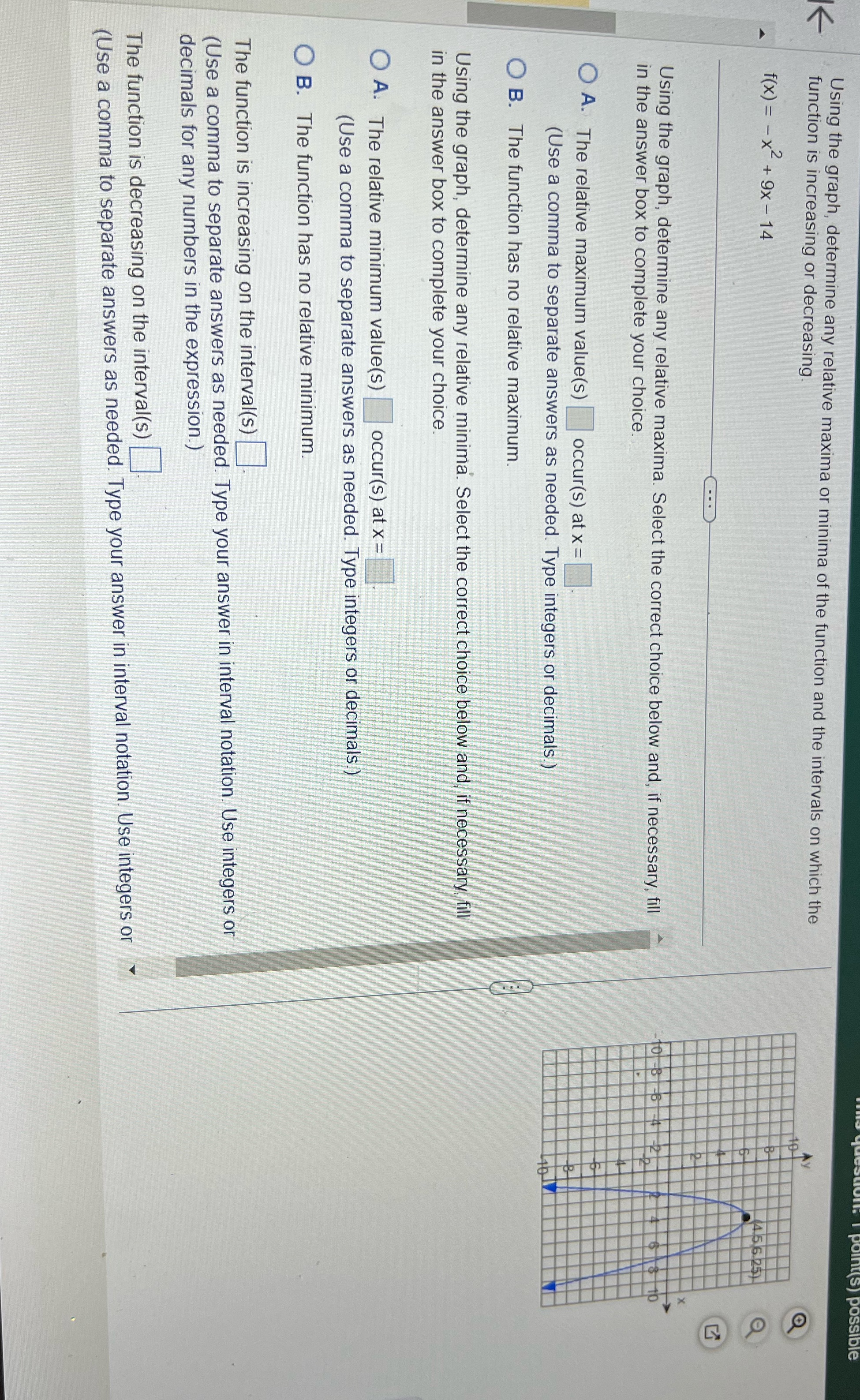  V Using the graph, determine any relative maxima or minima of