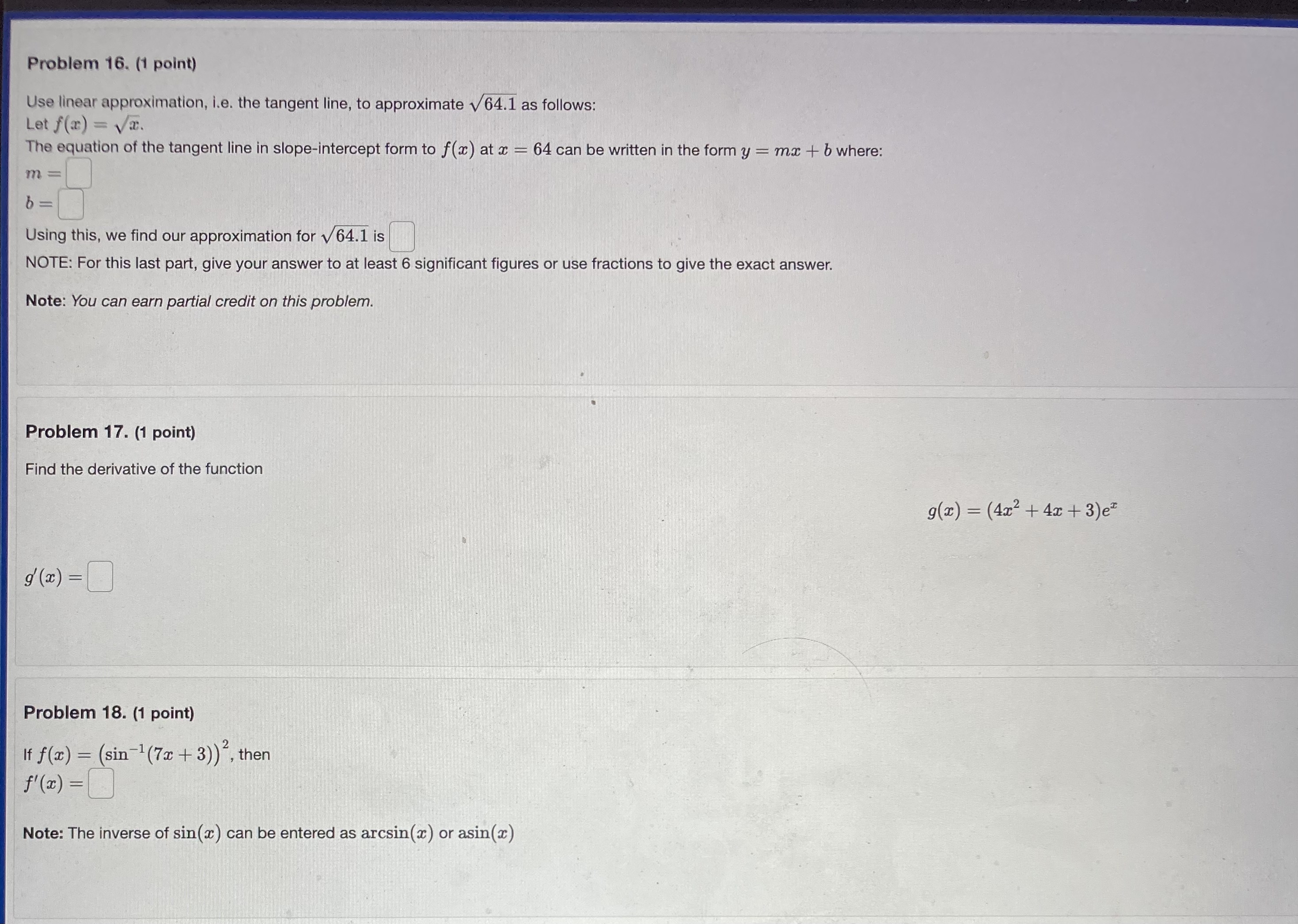 can earn partial credit on this problem. Problem 23. (1 point) Consider