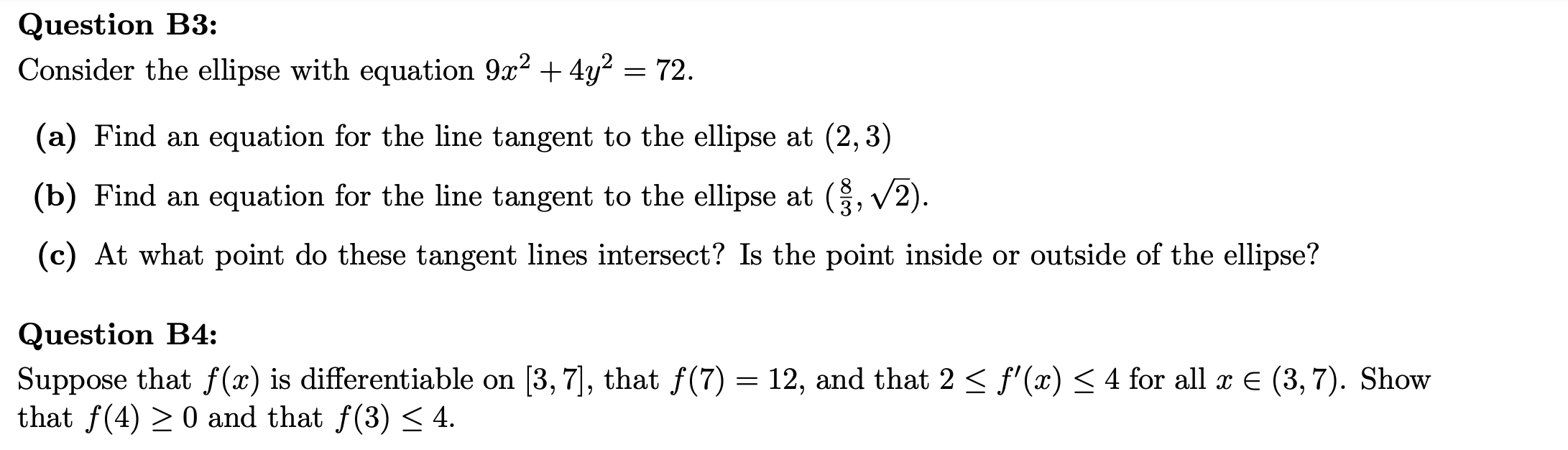 Question B3: Consider the ellipse with equation 9x2 + 4312 =