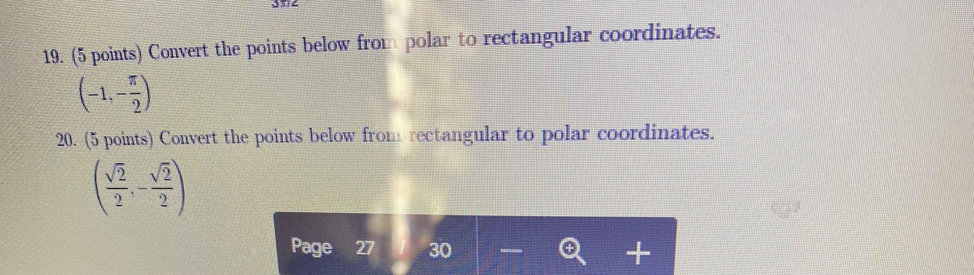  19. (5 points) Convert the points below from polar to rectangular
