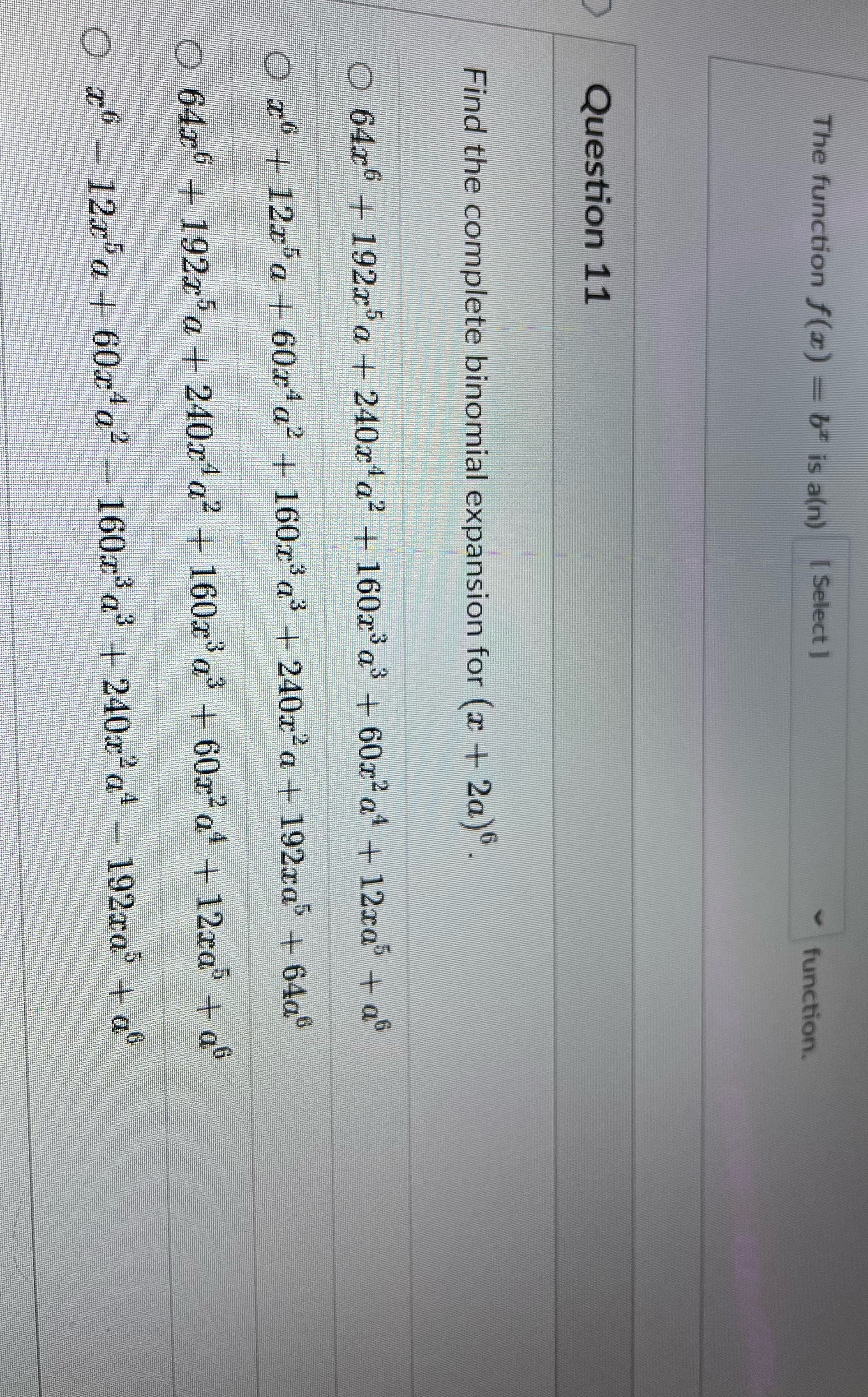 Please answer top and bottom The function f(x) = b* is