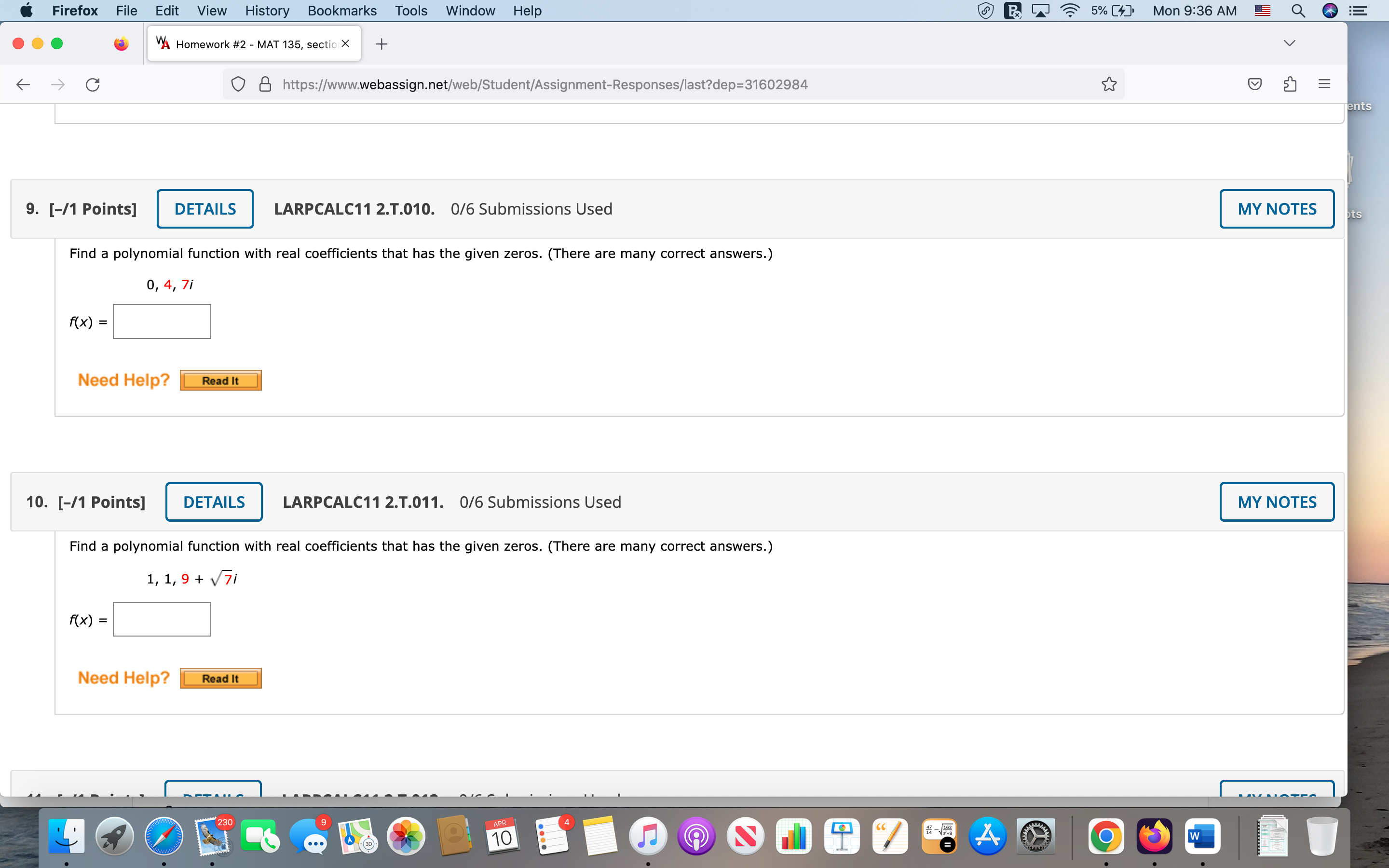 + C O & https://www.webassign.net/web/Student/Assignment-Responses/last?dep=31602984 ents 5. [-/1 Points] DETAILS LARPCALC11 2.T.006.