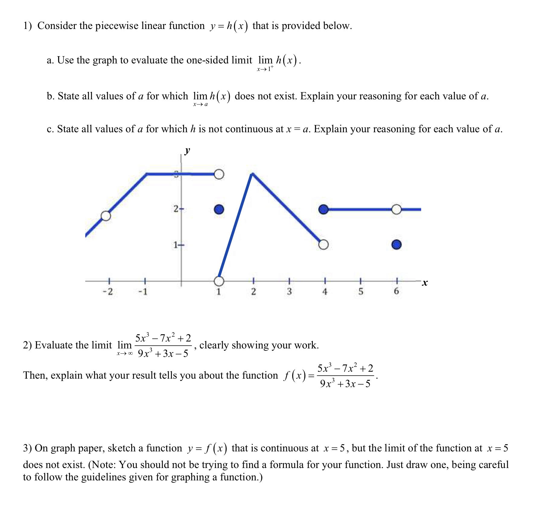  1) Consider the piecewise linear function y = h (x) that